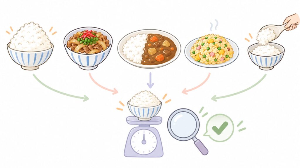 丼ものやカレーライスなどご飯の量が多くなりやすい食事