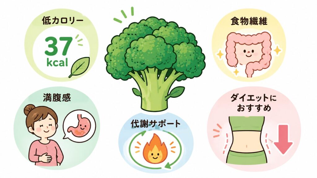 満腹感を得やすいブロッコリーと食物繊維のイメージイラスト