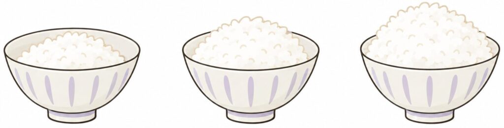白いご飯100g・150g・200gのエネルギーと炭水化物量の比較