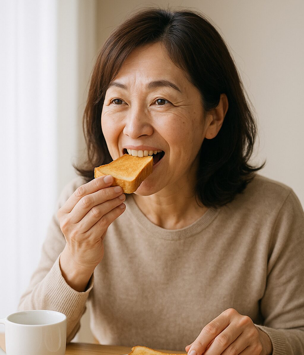 朝食　食べる　中年女性