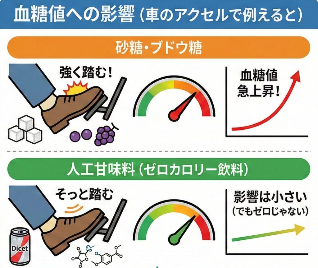 血糖値への影響の違いのイメージ