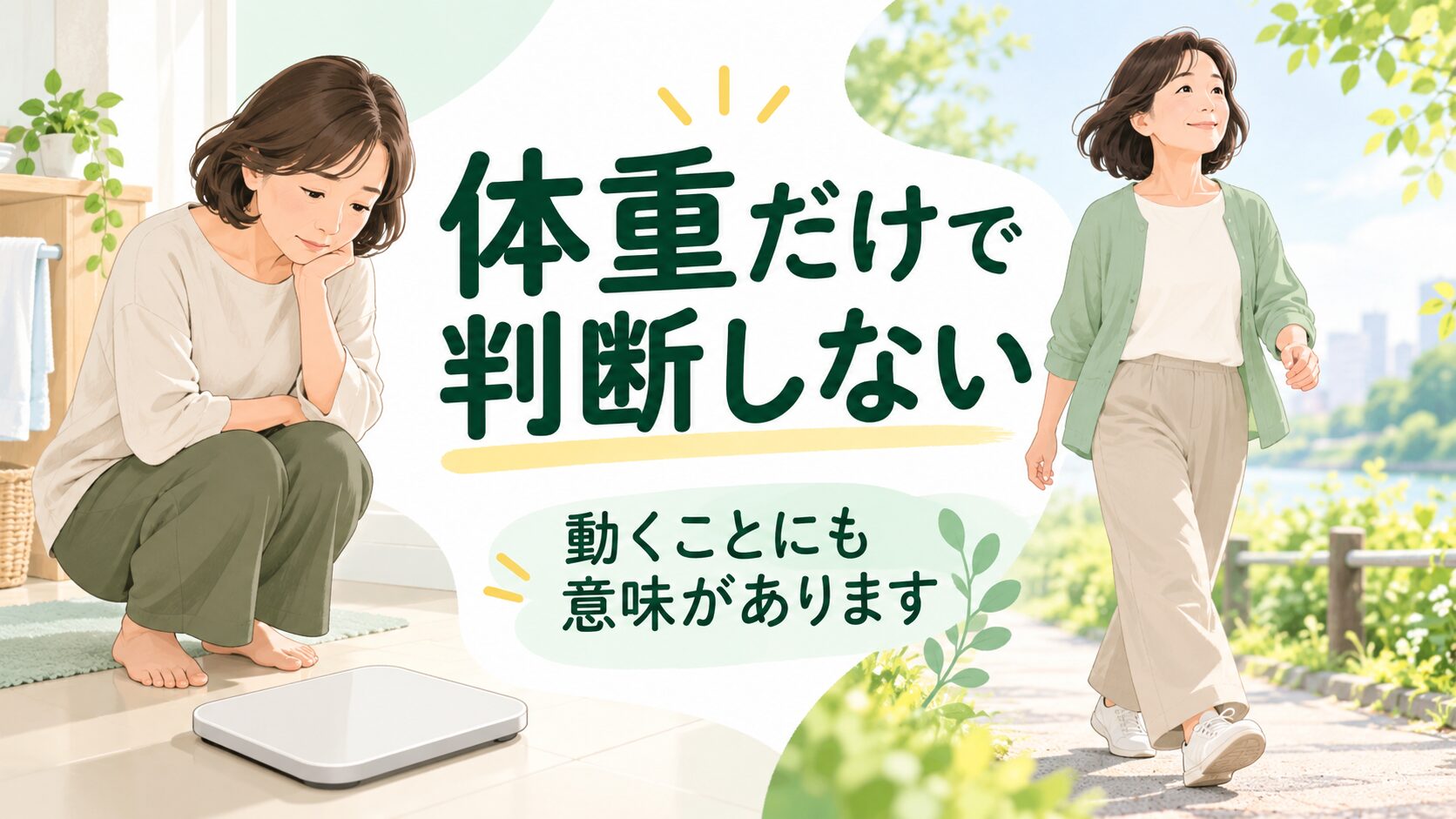 体重計だけで判断せず、体を動かす意味を伝えるイラスト