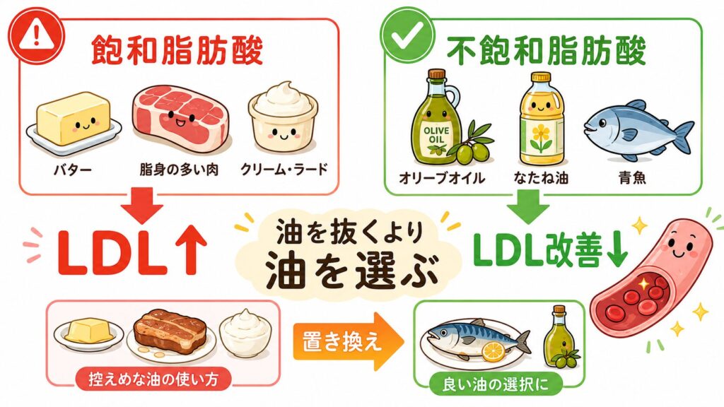 「油を抜く」のではなく「油を選ぶ」が正解不飽和脂肪酸はLDLの改善をサポートする