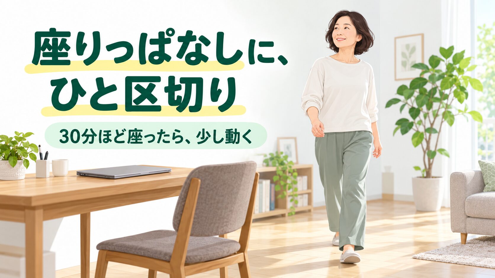 デスクワークを中断して部屋を歩く女性