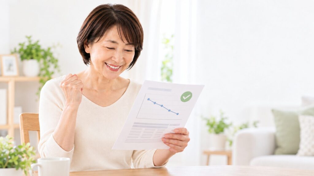 血糖値が下がって喜ぶ女性