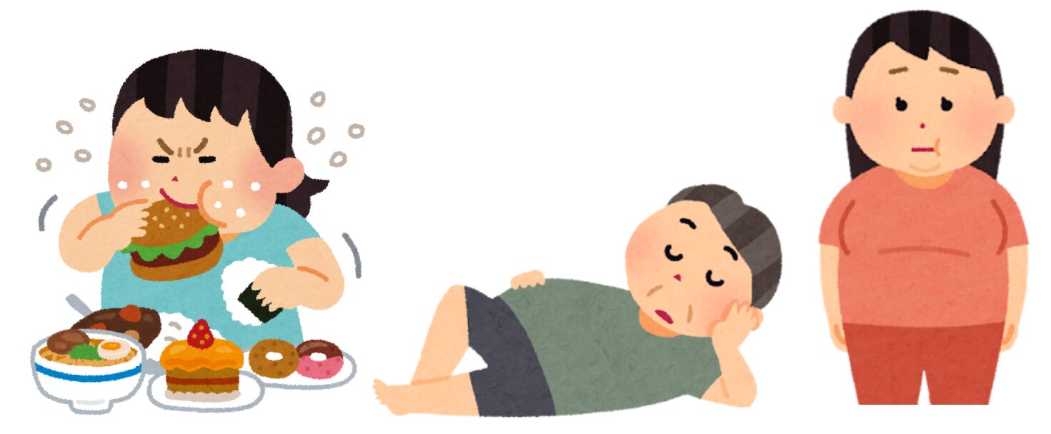 食べ過ぎ　運動不足　肥満