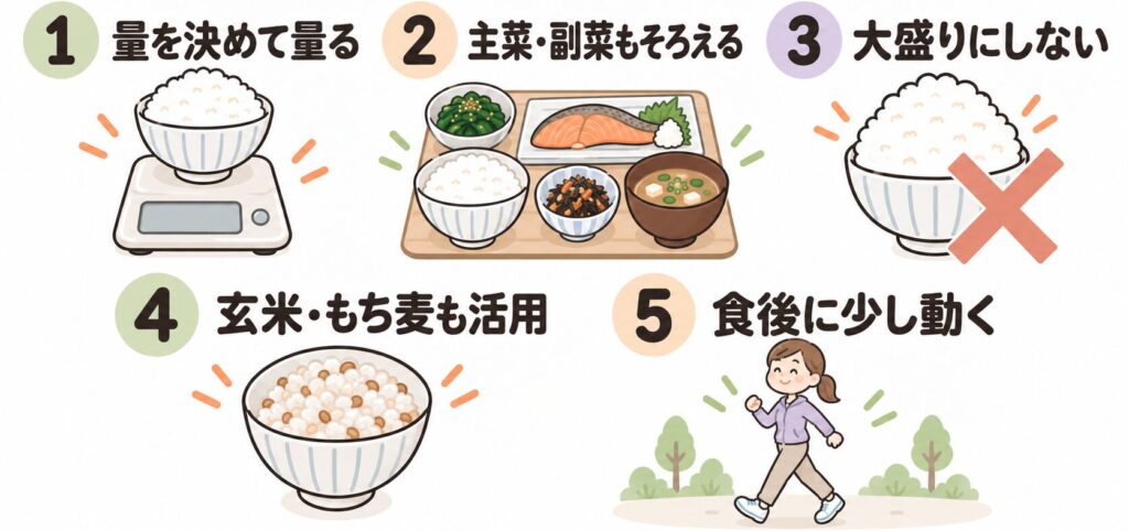 白いご飯を食べるときに血糖値を上げにくくする5つの工夫